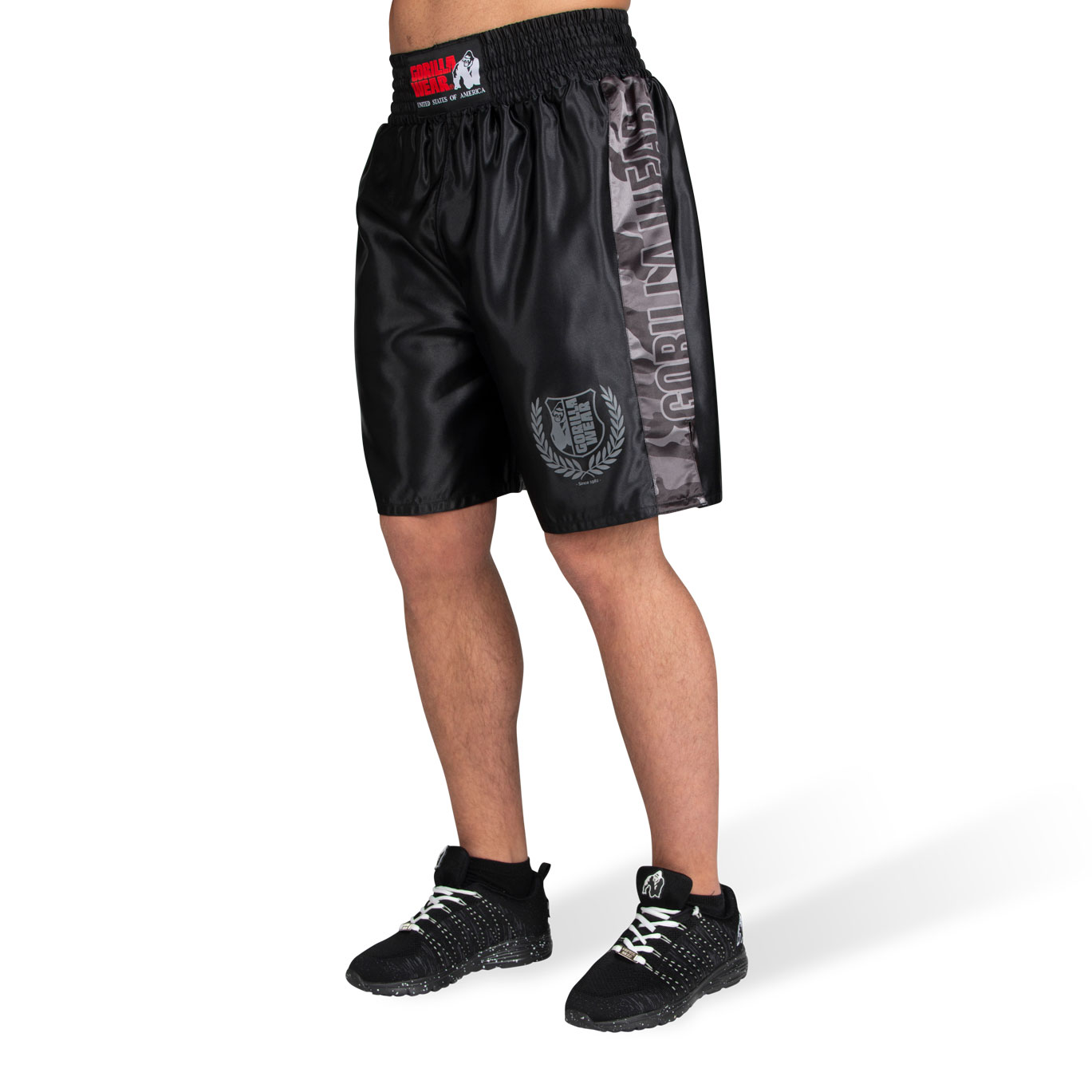 Gorilla Wear Vaiden Boxing Shorts Zwartgrijs Camo Xl gorilla wear kopen in de aanbieding