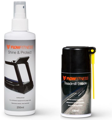 Flow Fitness 2-in-1 Onderhoudsset - Loopband Smeermiddel + Shine & Protect Reinigingsspray