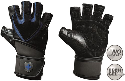 Harbinger Men's Training Grip Fitness Handschoenen met Wrist Wrap - Zwart/Blauw