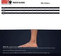 Gorilla Wear Pasco Badslippers - Size Chart